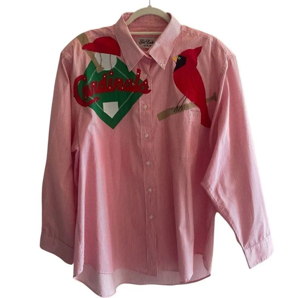 St Louis Cardinals Baseball Custom Button Up Shirt Blouse Top Women’s Sz XL 18